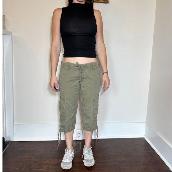 Y2K Calvin Klein Jeins Tan Cargo Capris Size 6 - Picture 1 of 7